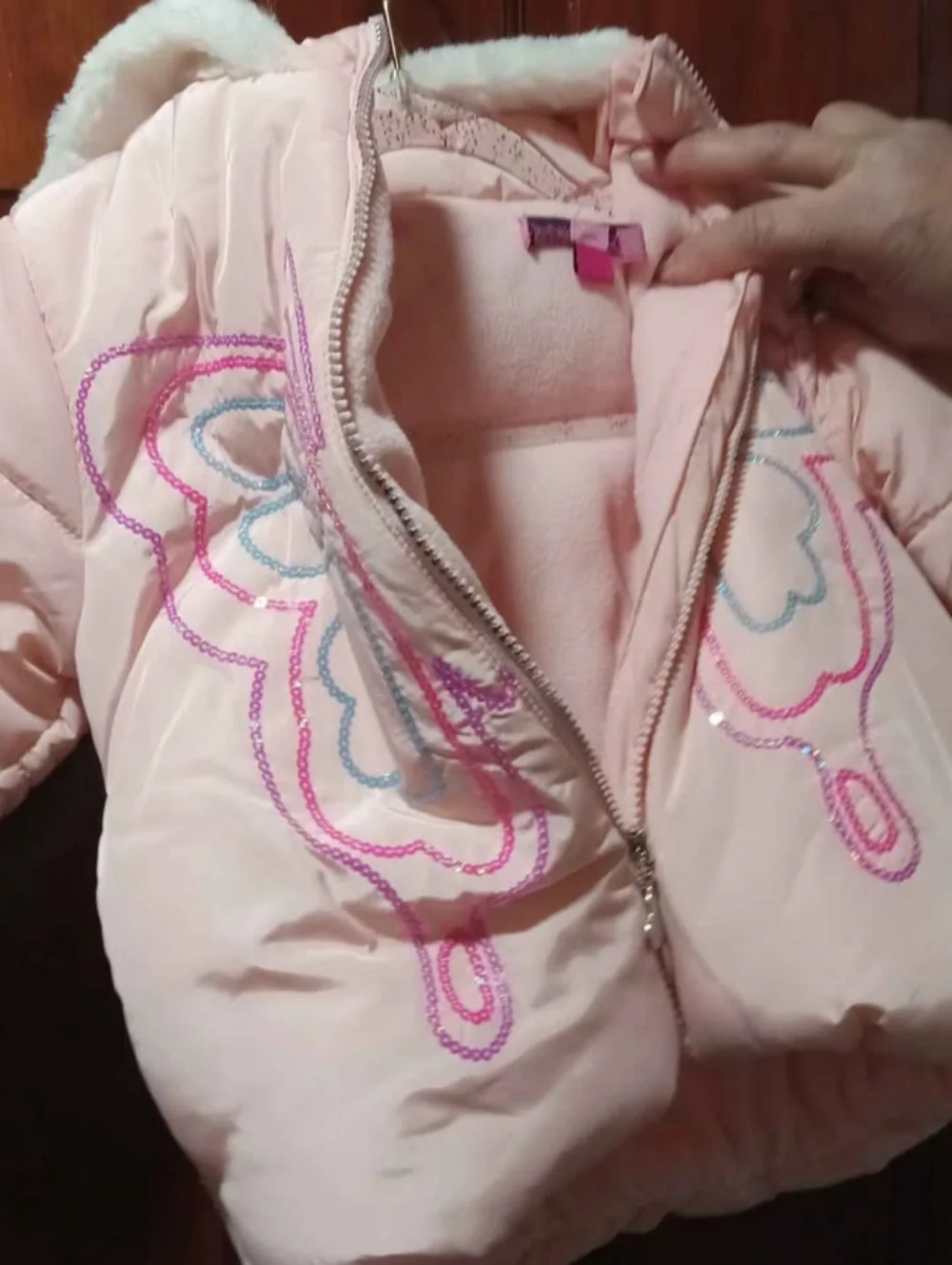Girls Light Pink Butterfly Puffer Jacket